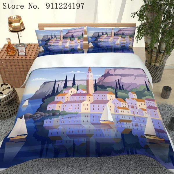 

bedding sets 3d cartoon scenery pattern duvet cover microfiber bed sheet comforter 2/3pcs single double seaview room linen