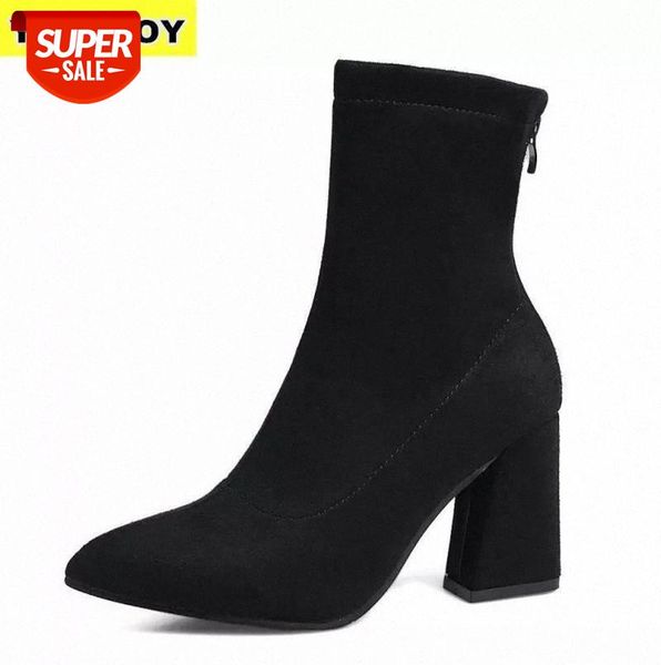 

New Women Ankle Boots Roman High Heels Square Heel Booties Fashion Brand Design Ladies Party Shoes Woman Black Sock Shoes Women #yu9l