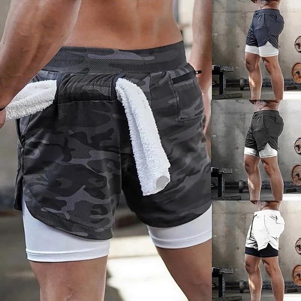 

gym clothing 2021 men's shorts sports camouflage running short homme 2 in 1 quick drying double jogging workout, White;black