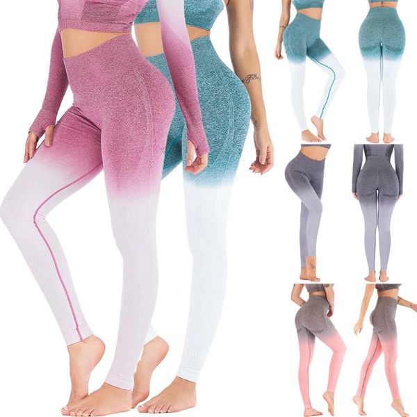 

yoga outfits women sports gym pants compression seamless patchwork color stretchy high waist run fitness leggings hip push up, White;red