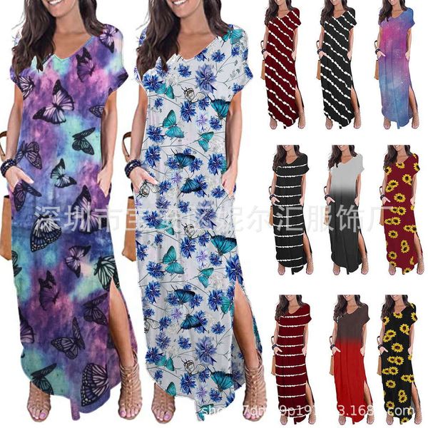 

women's casual butterfly short sleeve printed dress, Black;gray