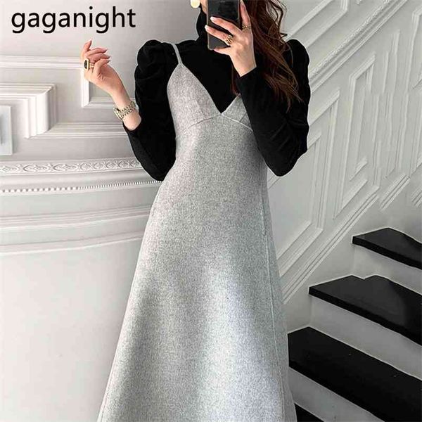 Mulheres elegantes moda dois pedaços conjunto sólido manga comprida camiseta bodycon magro maxi vestidos chique coreano 2 210601