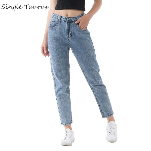 

women's jeans 2021 loose snowflake denim pants for girls streetwear high waist boyfriend harem mujer vintage plus size mon, Blue