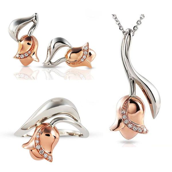 

earrings & necklace creative rose s925 ring earring pendant engagement jewelry suit, Silver