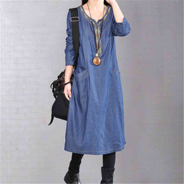 

dress spring korean autumn women of great porte denim dressed long single retro-sleeved women's flowers vestdios z634 tpdg, Black;gray