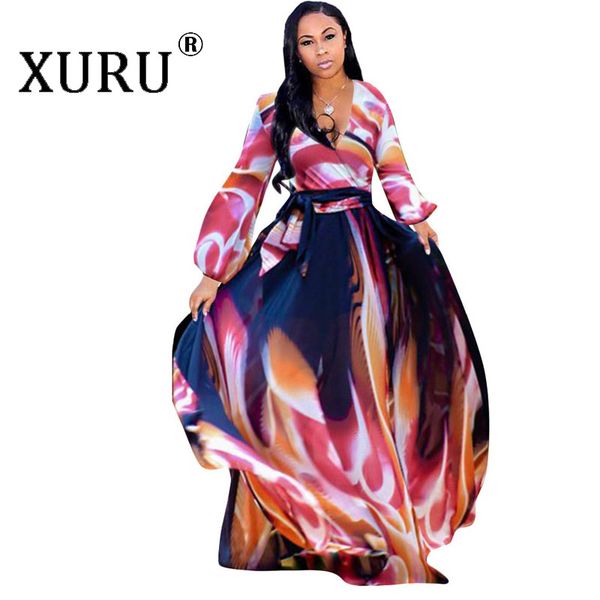 

2021xuru new chiffon print plus size dress s-5xl women long sleeve dress v-neck casual loose dress woman, Black;gray