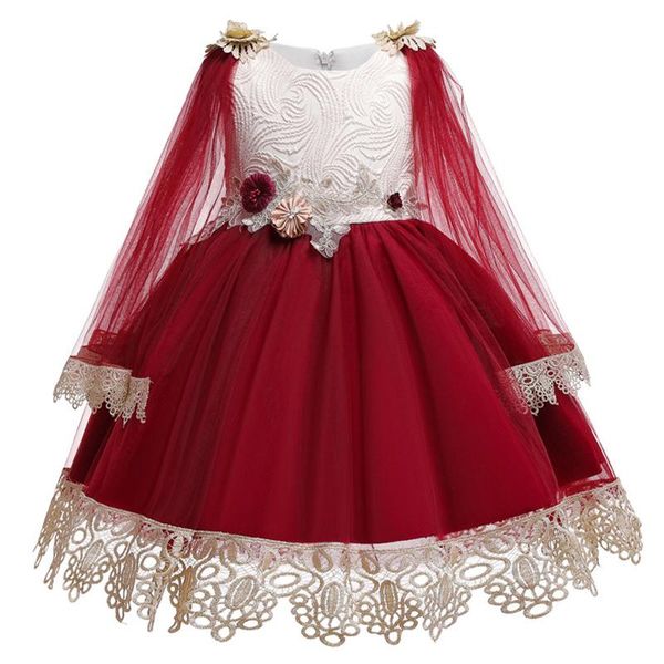 

girl's dresses summer flower girl long sleeve kids for girls elegant princess dress children evening party wedding gowns vestido, Red;yellow