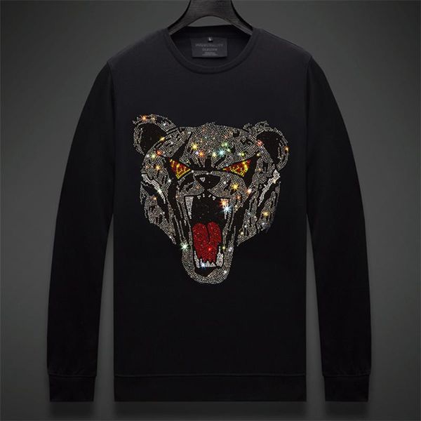 

men's t-shirts t-shirt rhinestone long sleeve leisure fashion european and american, White;black