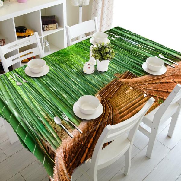 

tablecloth merry christmas green bamboo forest pattern waterproof cloth thicken rectangular and round wedding table
