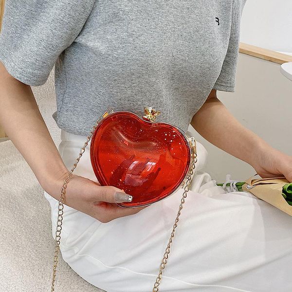 

summer pvc transparent bag 2021 heart-shaped shoulder fashion chain small coin purse luxury designer cute crossbody bags evening