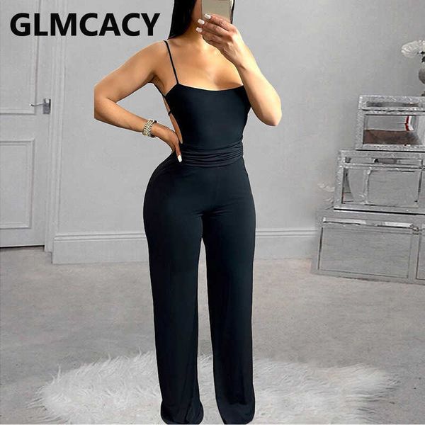 

women spaghetti strap wide leg backless jumpsuits 210702, Black;white