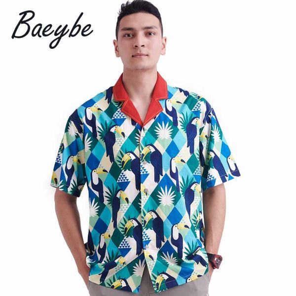 

men's casual shirts summer stylish hawaiian women's elegant blouse cartoon printed shirt turn-down collar short sleeve clothing, White;black