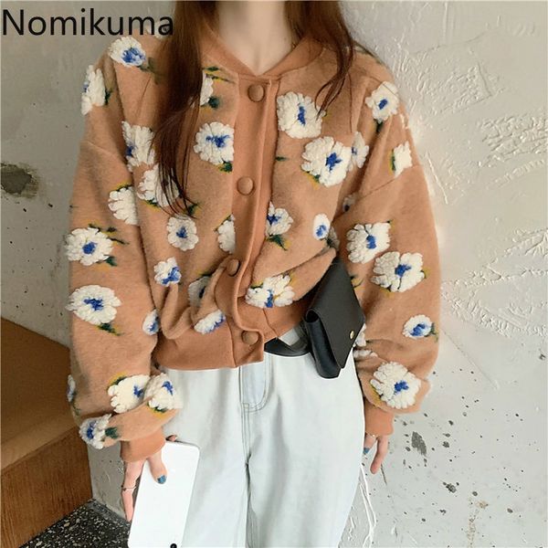 

nomikuma 3d flower korean chic jacket single breasted elegant short coat long sleeve winter clothes chaquetas de mujer3d213 210514, Black;brown