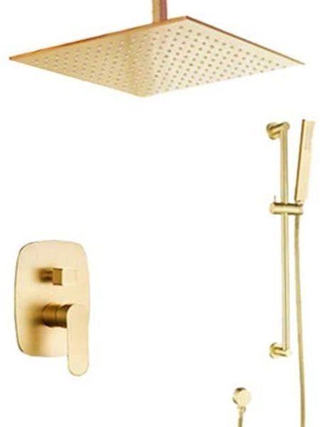 

luxury bathroom brass brushed gold 10 inch ceiling rainfall shower system mixer with slide bar set sets