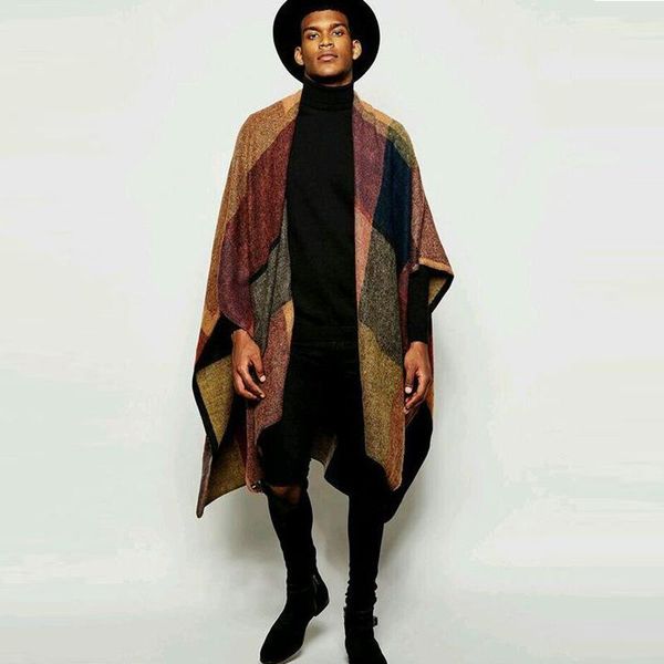 

men's trench coats 2021 duster stylish color matching loose casual cloak jacket men, Tan;black