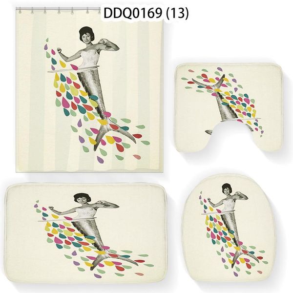 

4-piece bathroom decorative animal print shower curtain + non-slip carpet toilet cover mat bath mats