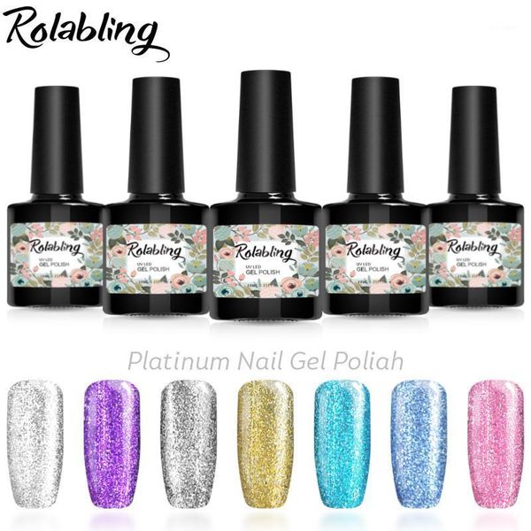 

rolabling 10ml shining platinum nail gel polish bling uv long lasting glitter sequins varnish lacquer1, Red;pink