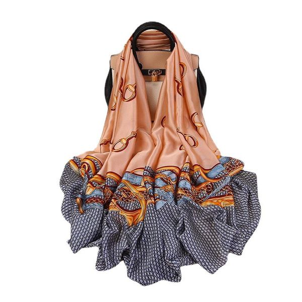 

scarves 180*90cm silk scarf women beach long stain outdoor sun protection wrap hijab ladies fashion shawl customized, Blue;gray