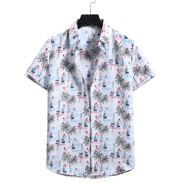 

men clothing men's fashion short sleeve hawaiian beach flower shirt button turn-down collar leaves print man, White;black