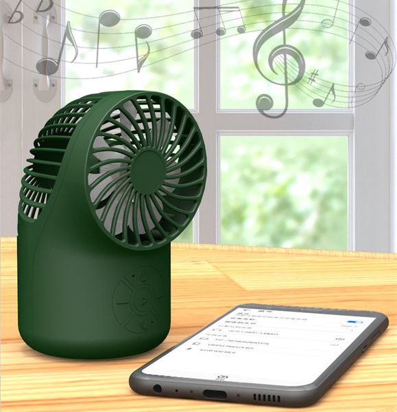 Mini ventilatore silenzioso da tavolo con altoparlante Bluetooth, microfono vivavoce, ventilatore a vento portatile ricaricabile USB 2 in 1 lettore musicale personale 3 ventole/vento forte per casa e ufficio F8