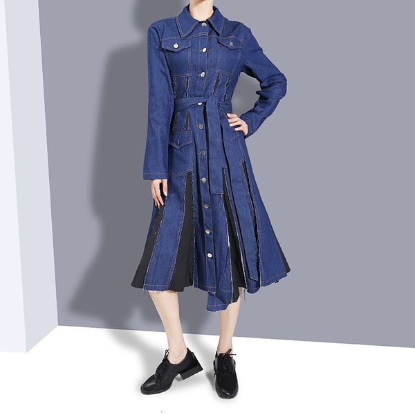 

luxury casual drswomen's denim autumn winter 2021 french fashion long sleeve drs high waist a-line skirt 8498, Black;gray