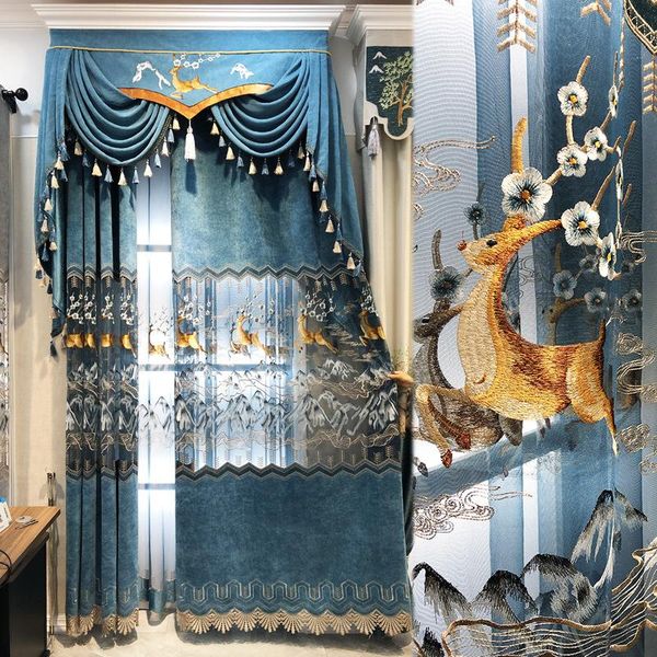 

chinese style modern cashmere curtains fawn embroidery for living room bedroom hollow valance custom curtain & drapes