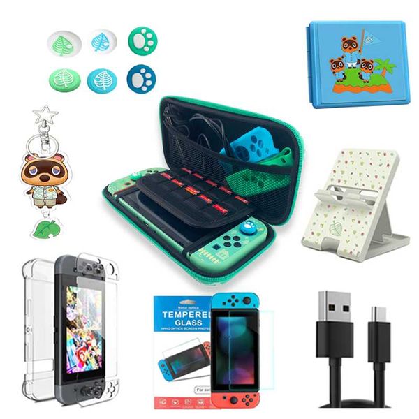 

duffel bags animal crossing game accessory set for switch travel carrying bag protector case thumb stick grip caps charging cable