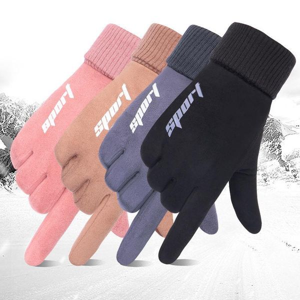 

cycling gloves men and women winter warm sports touch screen plush thickened cotton running riding driving outdoor windproof, Black