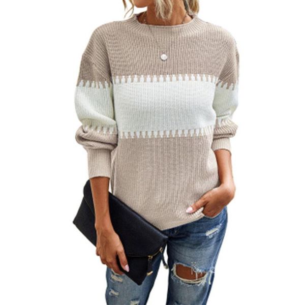 

women's sweaters casual loose round neck striped sweater women winter clothes vintage plus size knit long sleeve pullovers knitwear y2k, White;black