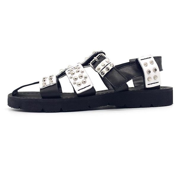 

sandals 2021 punk style white black cut out rivets rome gladiators summer