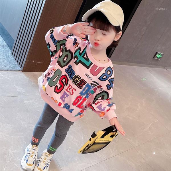 

clothing sets 2021 children autumn colorful personality two piece outfit long sleeve loose casual sweatshirts+leggings pants, White