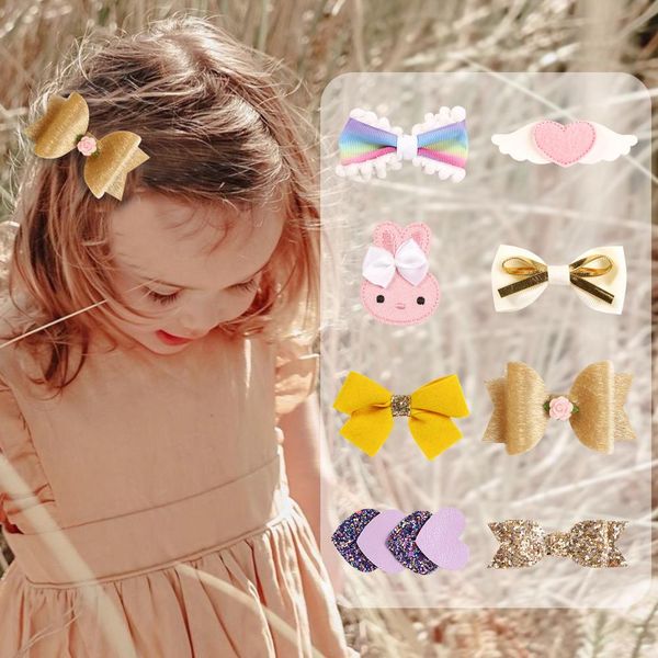 

a881 europe baby girls colorful sweet bowknots hair clip kids cartoon bowknot barrette barrettes children hairpin accessory, Slivery;white