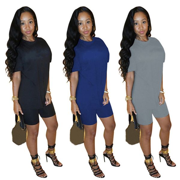 

women tracksuits letter short sleeve 2 piece sets t-shirts shorts summer crew neck jogging suit solid color outfits stretchy sportswear pull, Gray