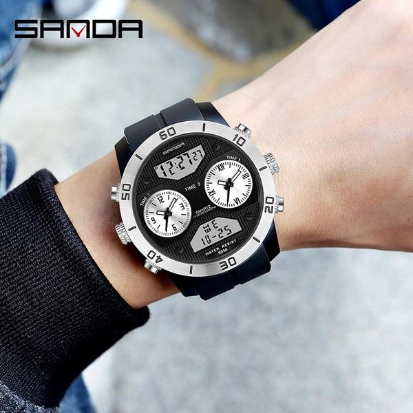 

wristwatches fashion sanda men's watch sport men waterproof s relogio digital military led quartz clock, Slivery;brown