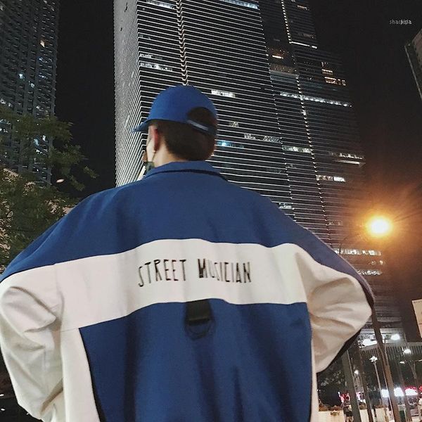 

men's fashion trend casual outerwear loose letter printing jackets cotton youth black/blue coats size m-2xl1, Black;brown