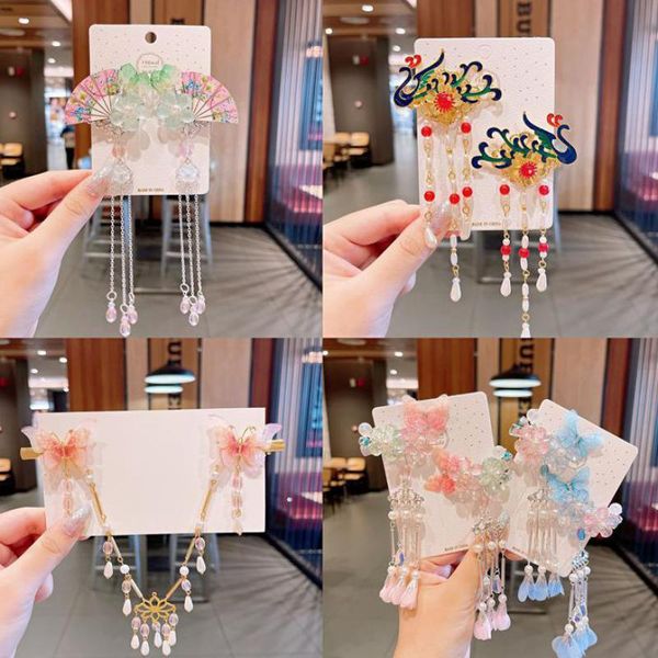 

pair of antique pendant tassel hairpins hanfu headdress children's hair accessories girls, Slivery;white