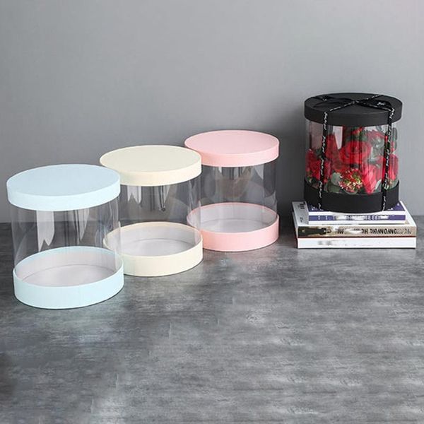 

round flower paper boxes flowers bucket transparent pvc cake gift box ladies presents packing case lid party wrap