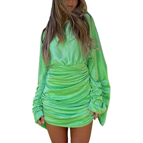 

casual dresses women simple style dress, female daily solid color close-fitting round collar long sleeve loose , green/ champagne, Black;gray