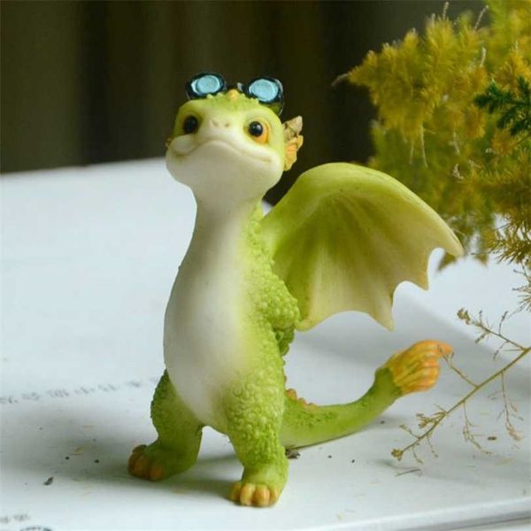 Collezione Everyday Resin Simulation Magic Animal Dragon Dinosaur Miniature Fairy Garden Terrarium Bonsai Decor Figurine 211101