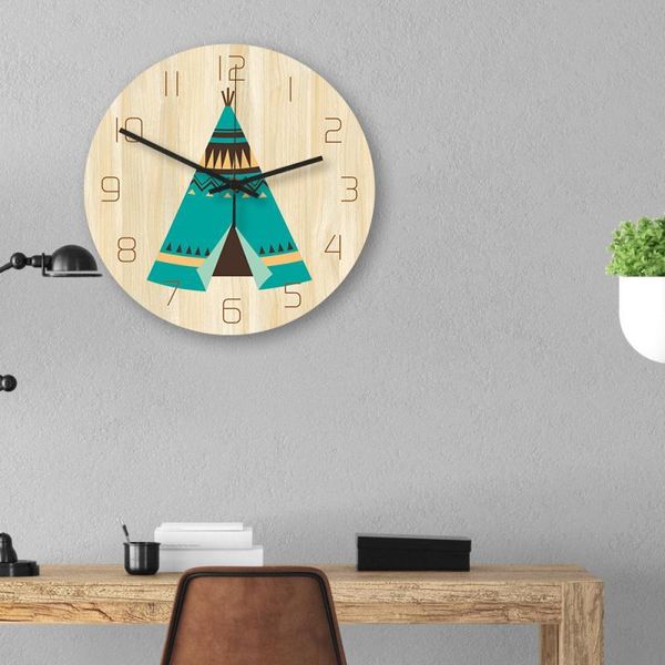 

wall clocks cartoon wooden round shaped clock kids room decor silent quartz nursery baby shower gift home decoration