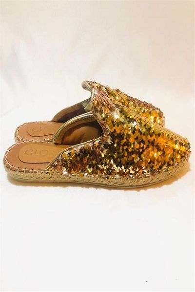

slippers rose gold sequined leather, Black