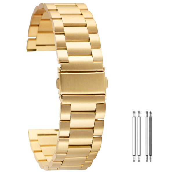 

solid stainless steel strap 20mm 22mm ultra-thin metal watch band link bracelet folding clasp watchbands spring bars accessories h0915, Silver