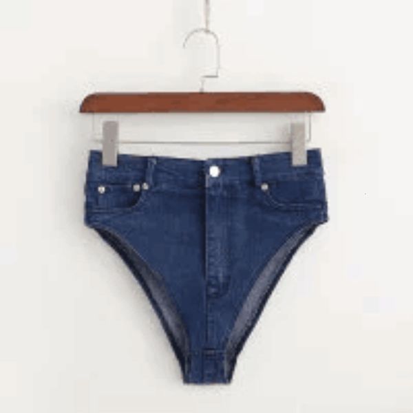 

summer style high waist hip triangle denim shorts elastic pants, Blue