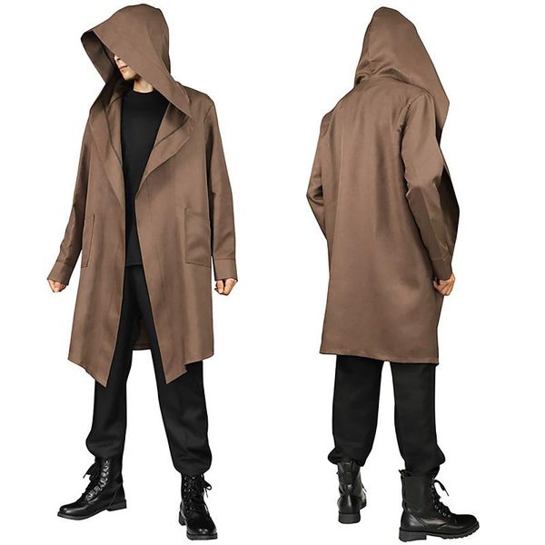 

men's trench coats 2021 men hooded sweatshirts black hip hop mantle hoodies fashion jacket long sleeves cloak outwear #f3, Tan;black