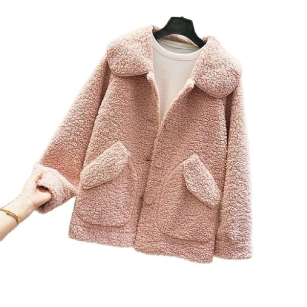 

women's jackets thick coat kpop women autumn warm soft loose jacket female outerwear button plush ladies casual winter overcoat vintage, Black;brown