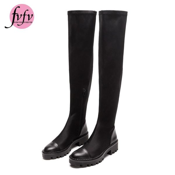 

boots [fvfv]girls fashion autumn winter 2021 woman over knee with cotton warm shoes chic all-match comfortable, Black