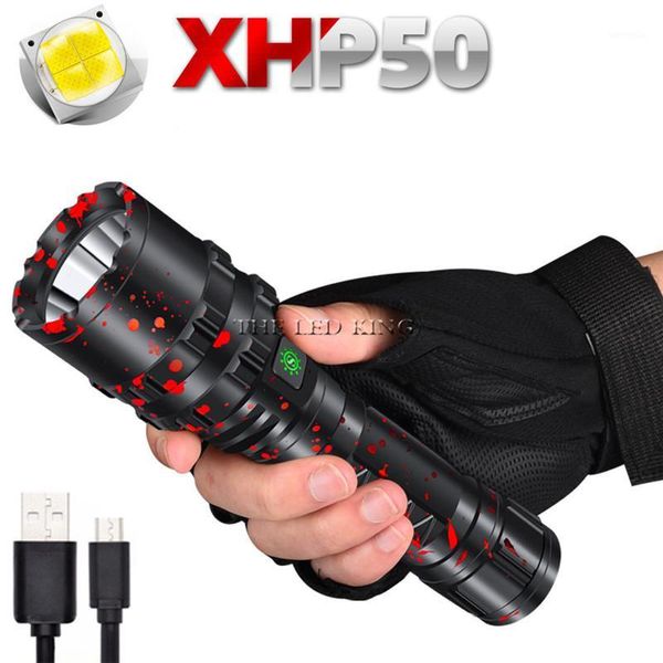 Taschenlampen Taschenlampen 50000 Lumen XHP50.2 MESTIGSTE 26650 USB -Torch XHP50 L2 Laterne 18650 Jagdlampe Handlichtfischen