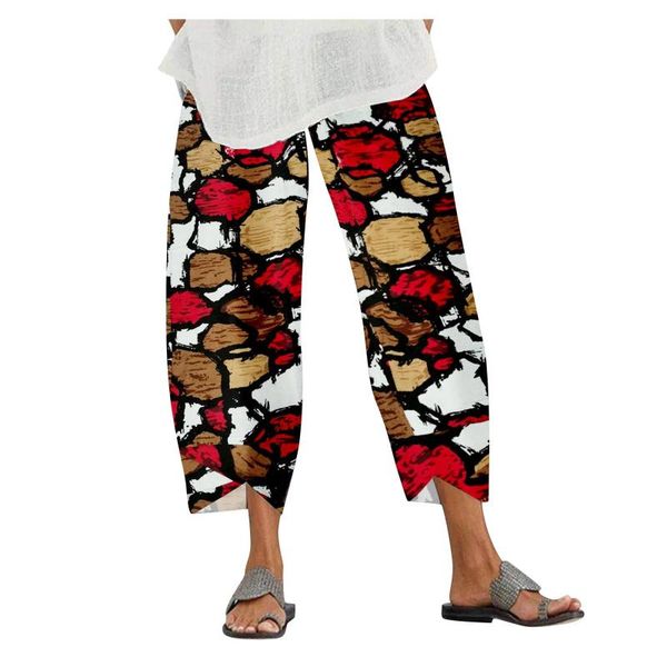 

women's leggings retro linen printed pants harajuku streetwear woman wide leg trousers pantalones mujer cintura alta, Black