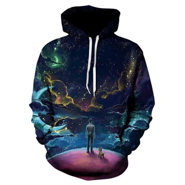 

men's hoodies & sweatshirts 2021 fashion men /women brand clothing starry sky funny 3d print hooded sweatshirt romantic, Black
