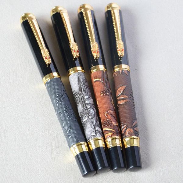 

grey / brown and golden medium nib fountain pen dragon clip flower fruit pens